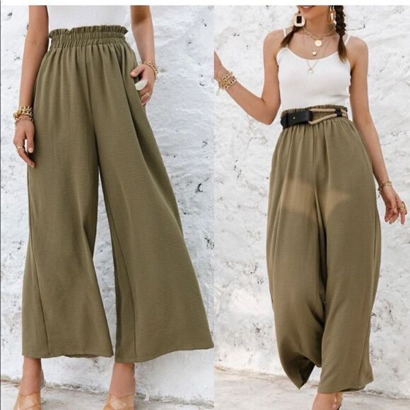 Boho Wide Leg High Waist Flowy Pants - Picture 11 of 13